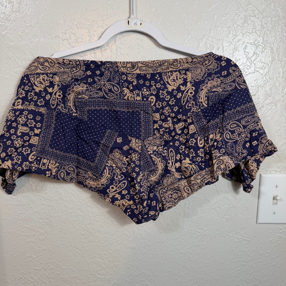 Natural Life Navy Blue Paisley Bandana Off The Shoulder Ruffle Crop Top XS NEW